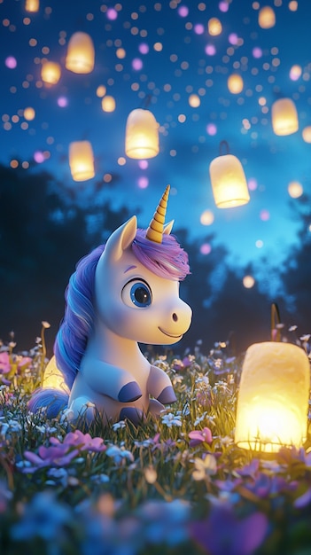 Free photo 3d cute unicorn illustration