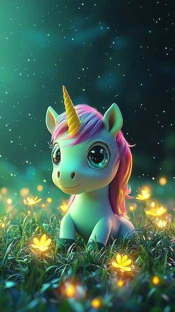 Free photo 3d cute unicorn illustration