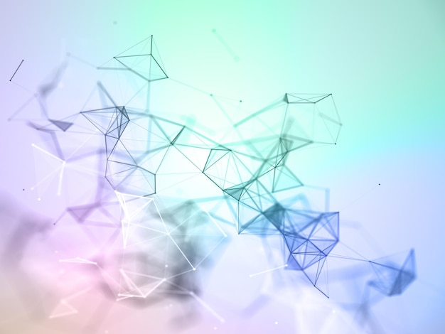 3D data network communications background with low poly plexus design