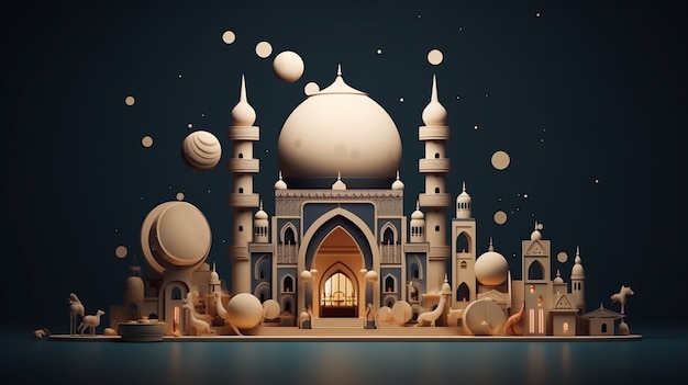 Free photo 3d depiction of arabic palace for islamic ramadan celebration