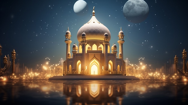 Free photo 3d depiction of arabic palace for islamic ramadan celebration