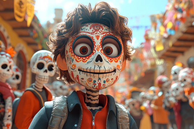 Free Photo 3d dia de muertos cartoon style illustration