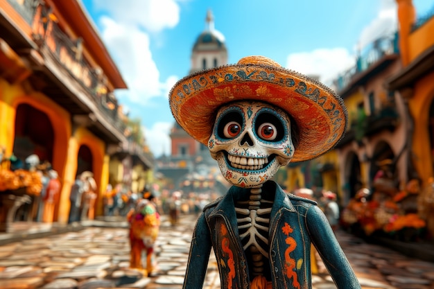 3d dia de muertos cartoon style illustration