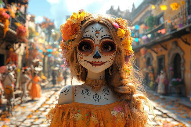 Free photo 3d dia de muertos cartoon style illustration