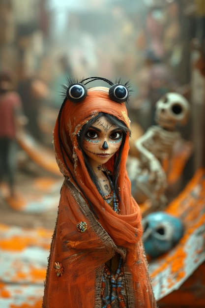 Free Photo 3d dia de muertos cartoon style illustration