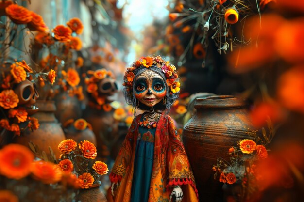 3d dia de muertos cartoon style illustration