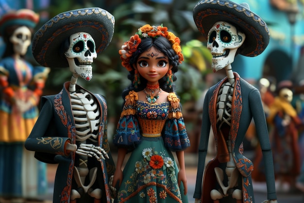 Free Photo 3d dia de muertos cartoon style illustration