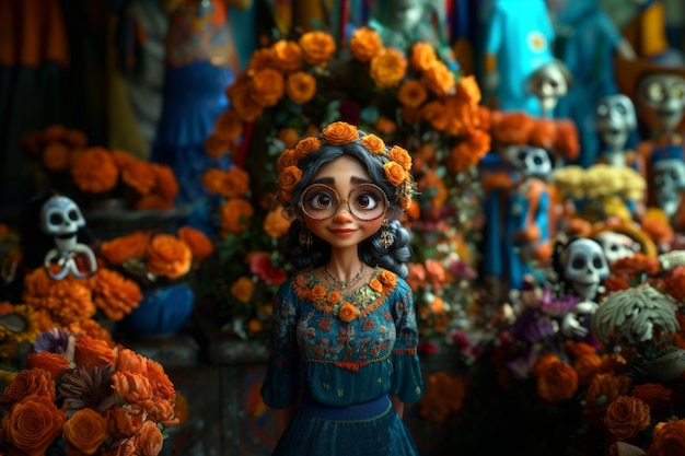 Free photo 3d dia de muertos cartoon style illustration