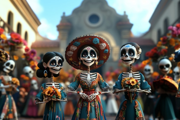 Free photo 3d dia de muertos cartoon style illustration