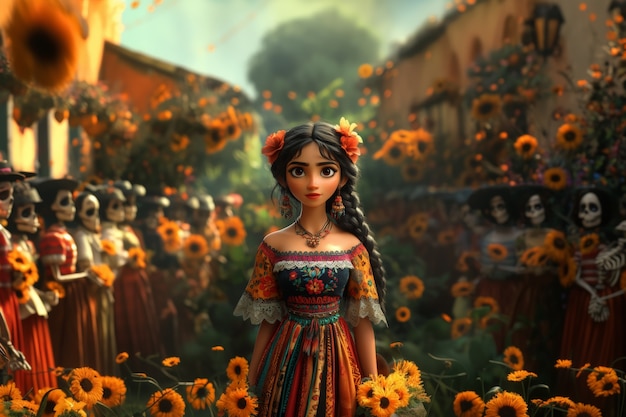 Free photo 3d dia de muertos cartoon style illustration