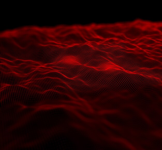 3D digital landscape background with flowing grid with shallow focus