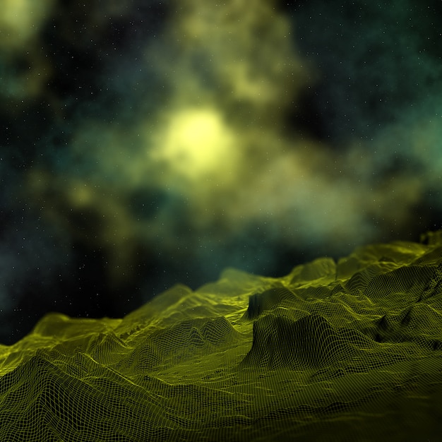 3D digital landscape with nebula space sky background