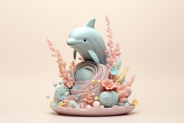 Free photo 3d dolphin with plants