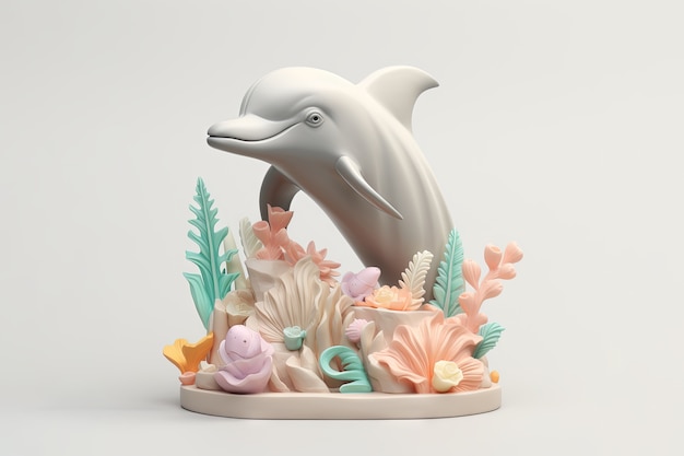 Free photo 3d dolphin with plants