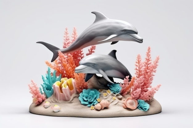 Free photo 3d dolphin with plants