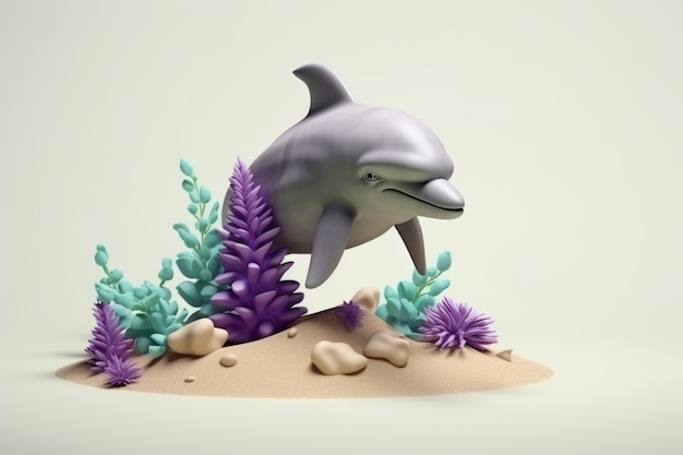 Free photo 3d dolphin with plants