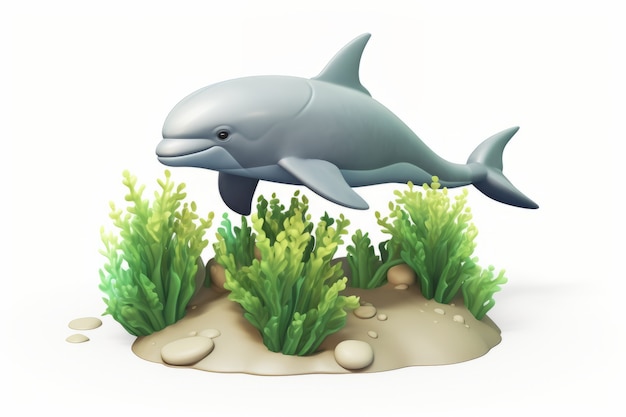 Free photo 3d dolphin with plants