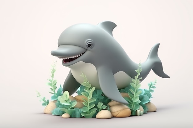 Free photo 3d dolphin with plants