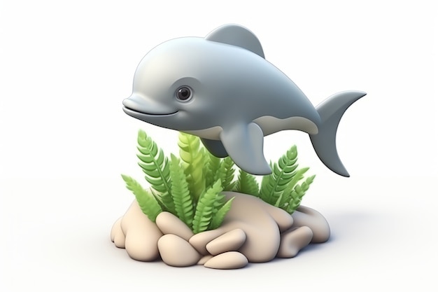 Free photo 3d dolphin with plants