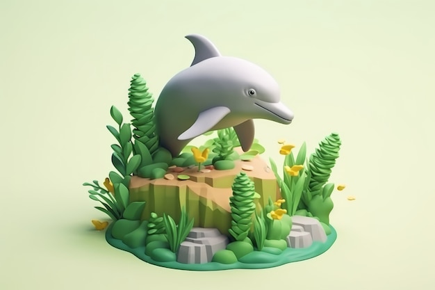 Free Photo 3d dolphin with plants