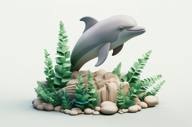 Free photo 3d dolphin with plants