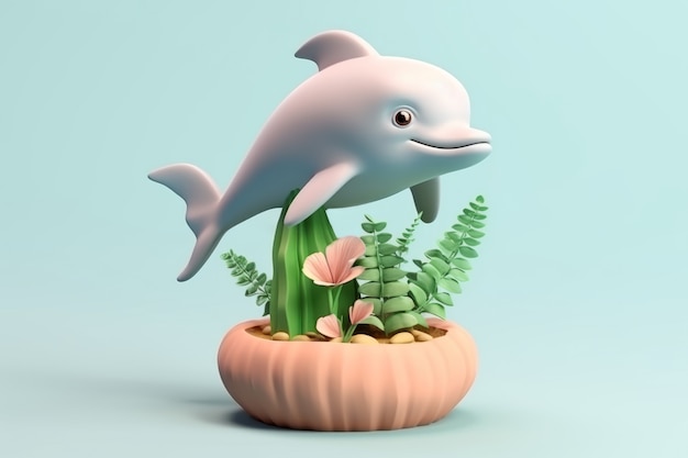 Free photo 3d dolphin with plants