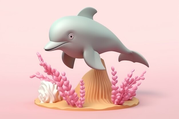 Free photo 3d dolphin with plants