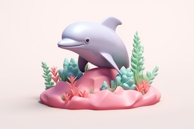 3d dolphin with plants