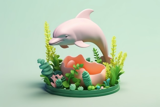 Free photo 3d dolphin with plants