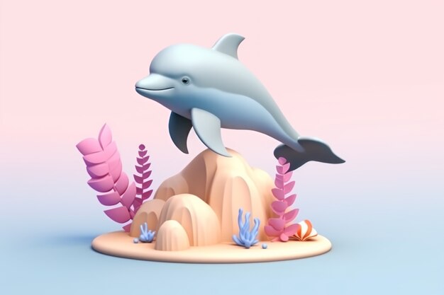 3d dolphin with plants