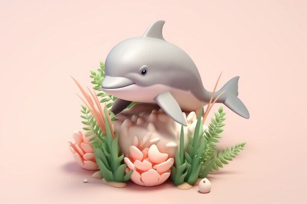 3d dolphin with plants