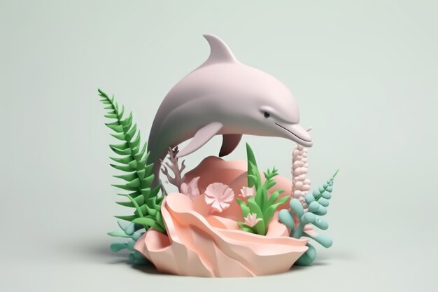 3d dolphin with plants