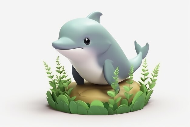 3d dolphin with plants