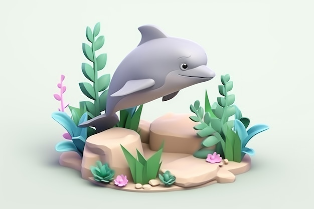 Free photo 3d dolphin with plants