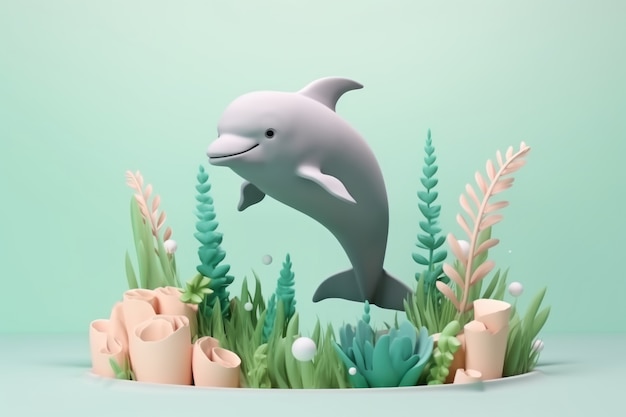 Free photo 3d dolphin with plants