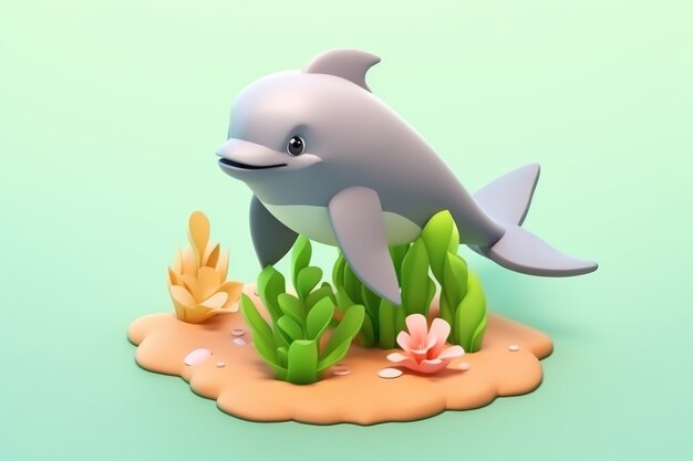 3d dolphin with plants