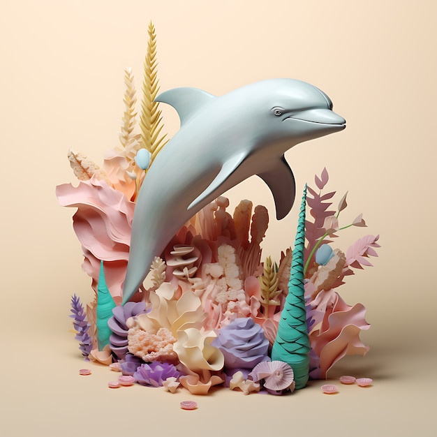 Free photo 3d dolphin with plants