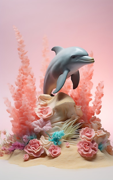 Free Photo 3d dolphin with plants