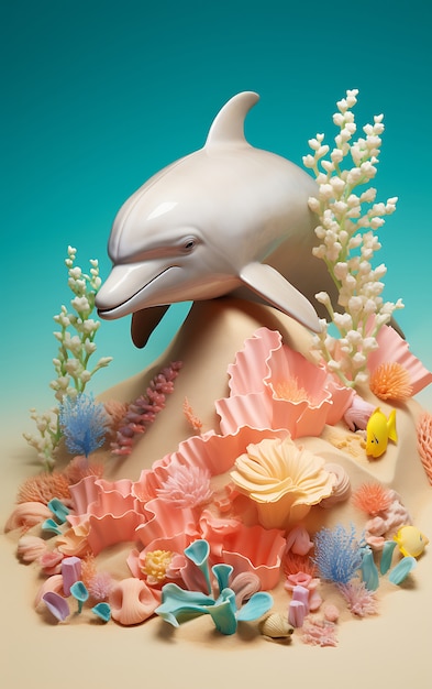 3d dolphin with plants