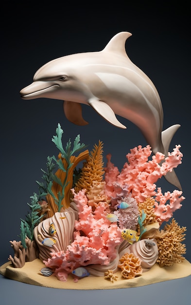 3d dolphin with plants