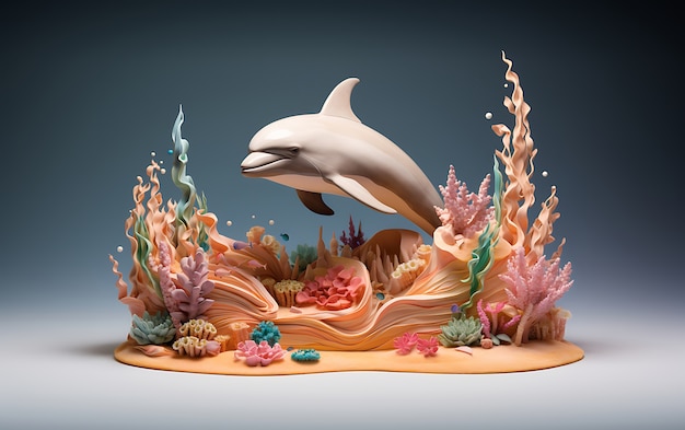 3d dolphin with plants