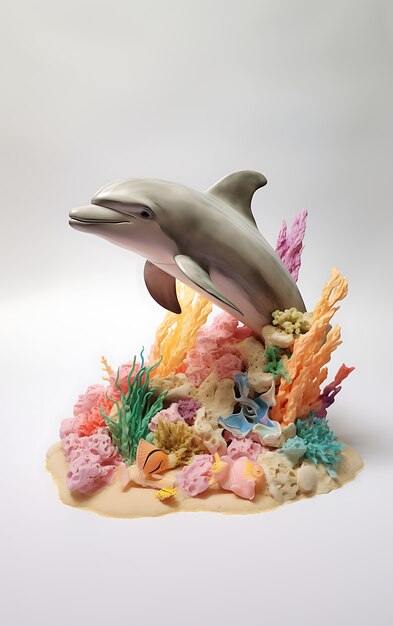 3d dolphin with plants