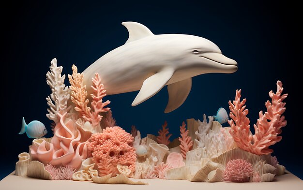 3d dolphin with plants