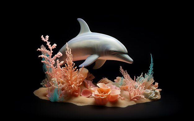 3d dolphin with plants