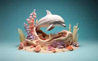 Free photo 3d dolphin with plants