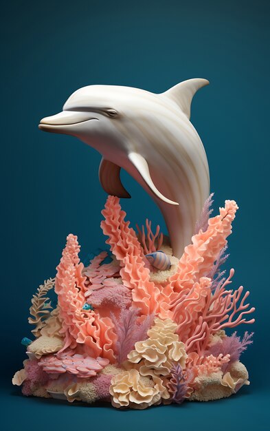 3d dolphin with plants