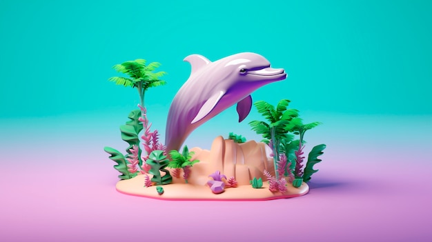 Free photo 3d dolphin with vibrant coloring