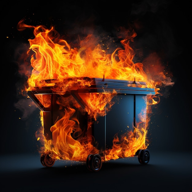 Free Photo 3d dumpster on fire with flames