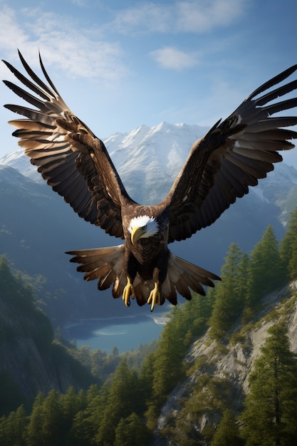 Free photo 3d eagle rendering while flying