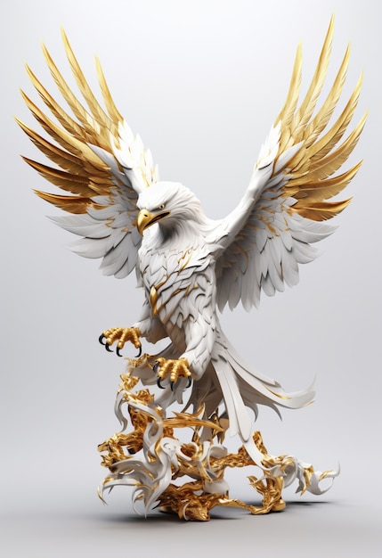 3d eagle rendering with open wings